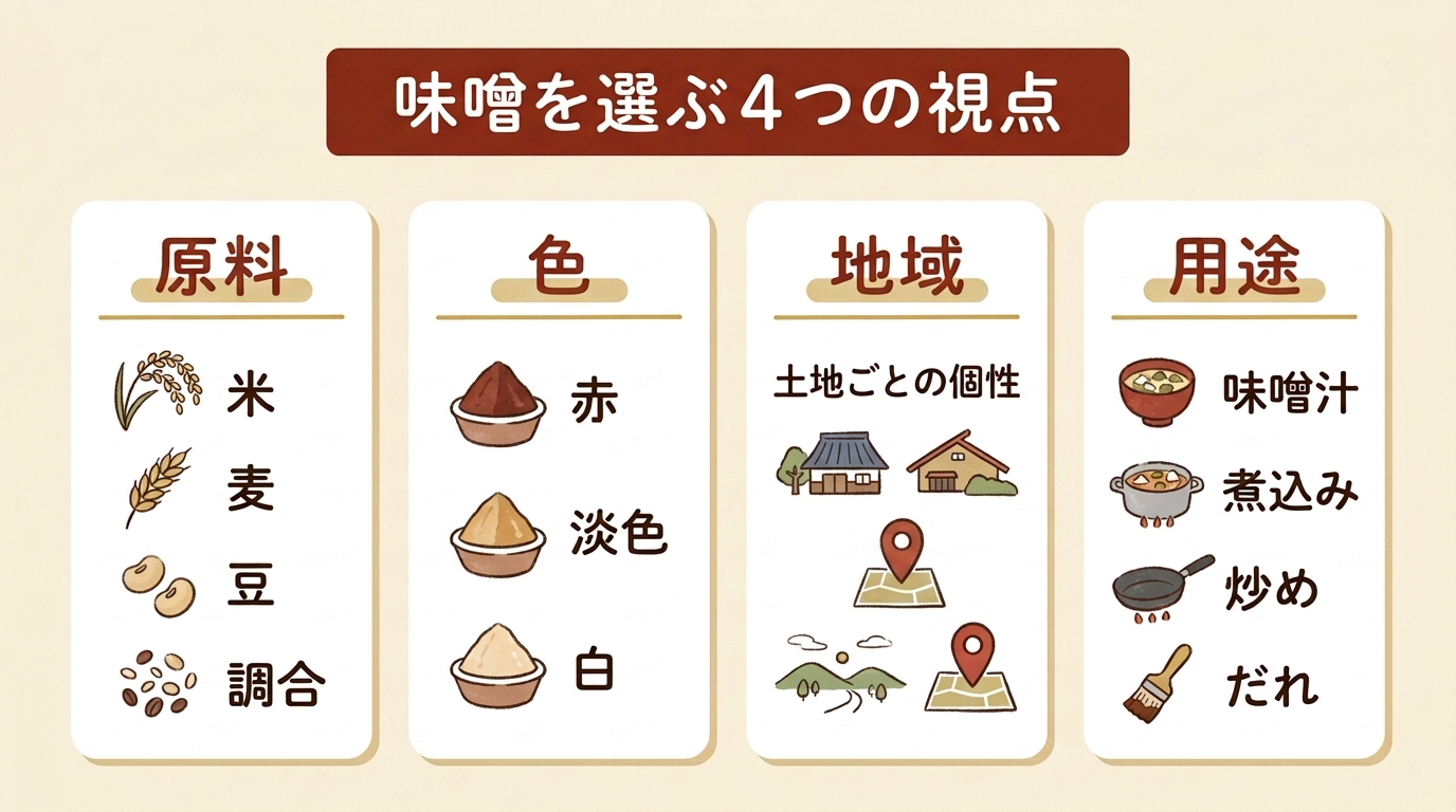 味噌を選ぶ4つの視点|原料・色・地域・用途