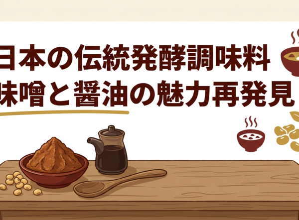味噌と醤油を並べた、日本の伝統的な発酵調味料のイメージ