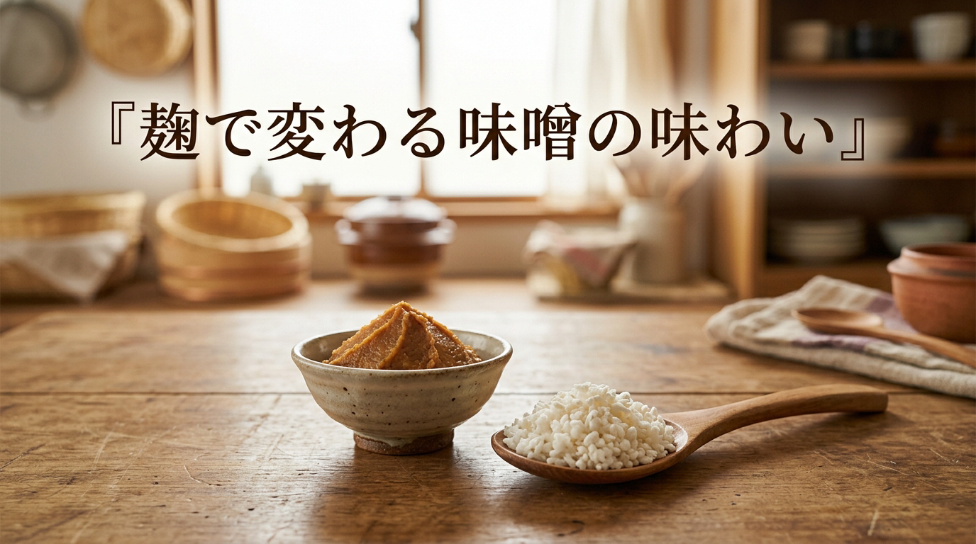 味噌と麹が台所で並んでいるイメージ図